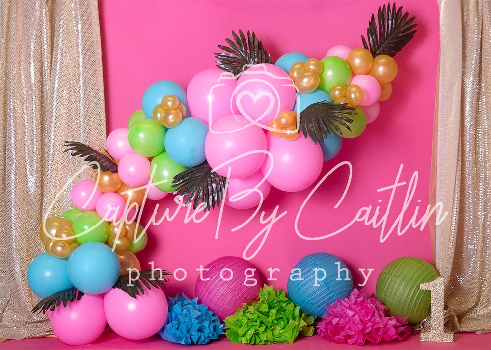 Kate rosa Mädchen Geburtstag Ballon Girlande Hintergrund von Caitlin Lynch - Kate Backdrop.de