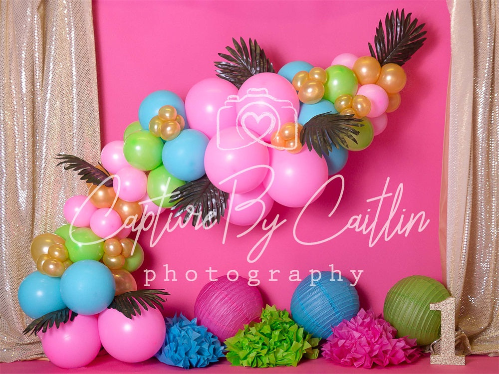 Kate rosa Mädchen Geburtstag Ballon Girlande Hintergrund von Caitlin Lynch - Kate Backdrop.de