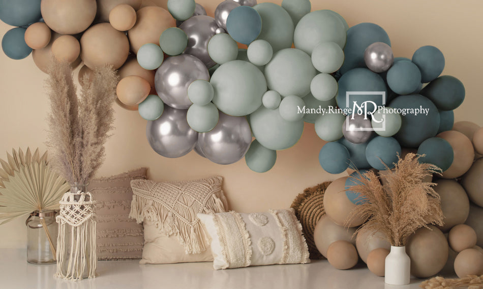 Kate Boho Luftballon Hintergrund blau Kissen Sommer von Mandy Ringe Photography - Kate Backdrop.de