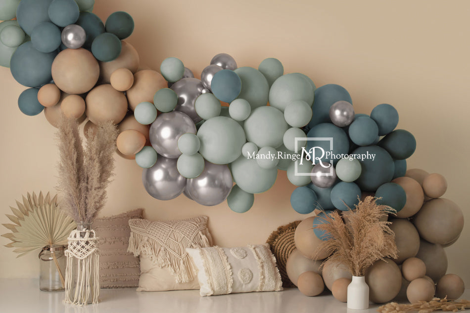 Kate Boho Luftballon Hintergrund blau Kissen Sommer von Mandy Ringe Photography - Kate Backdrop.de