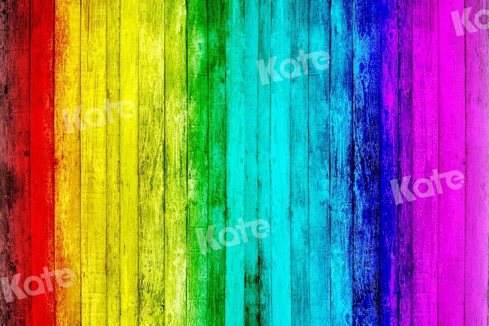 Kate Regenbogen bunter Hintergrund Holz von Chain Photography - Kate Backdrop.de