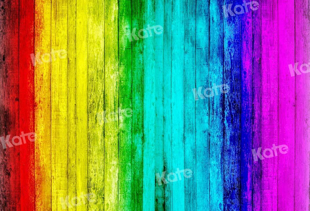 Kate Regenbogen bunter Hintergrund Holz von Chain Photography - Kate Backdrop.de