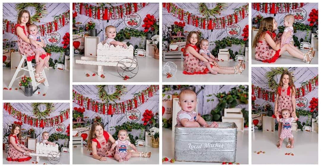 Kate Sommer Erdbeere Weißes Holzbrett mit Bannern Hintergrund - Kate Backdrop.de