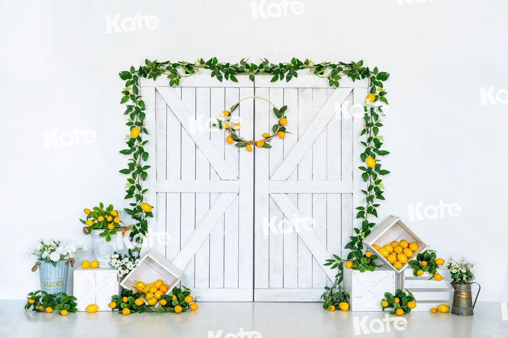 Kate Sommer Zitrone Hintergrund Scheunentor Weiß von Uta Mueller Photography - Kate Backdrop.de
