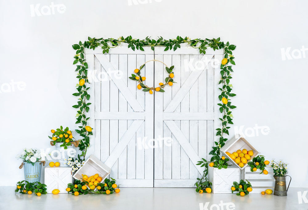 Kate Sommer Zitrone Hintergrund Scheunentor Weiß von Uta Mueller Photography - Kate Backdrop.de