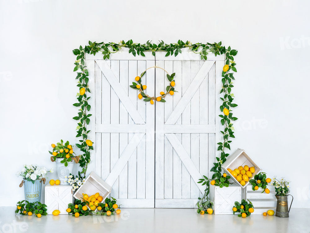 Kate Sommer Zitrone Hintergrund Scheunentor Weiß von Uta Mueller Photography - Kate Backdrop.de