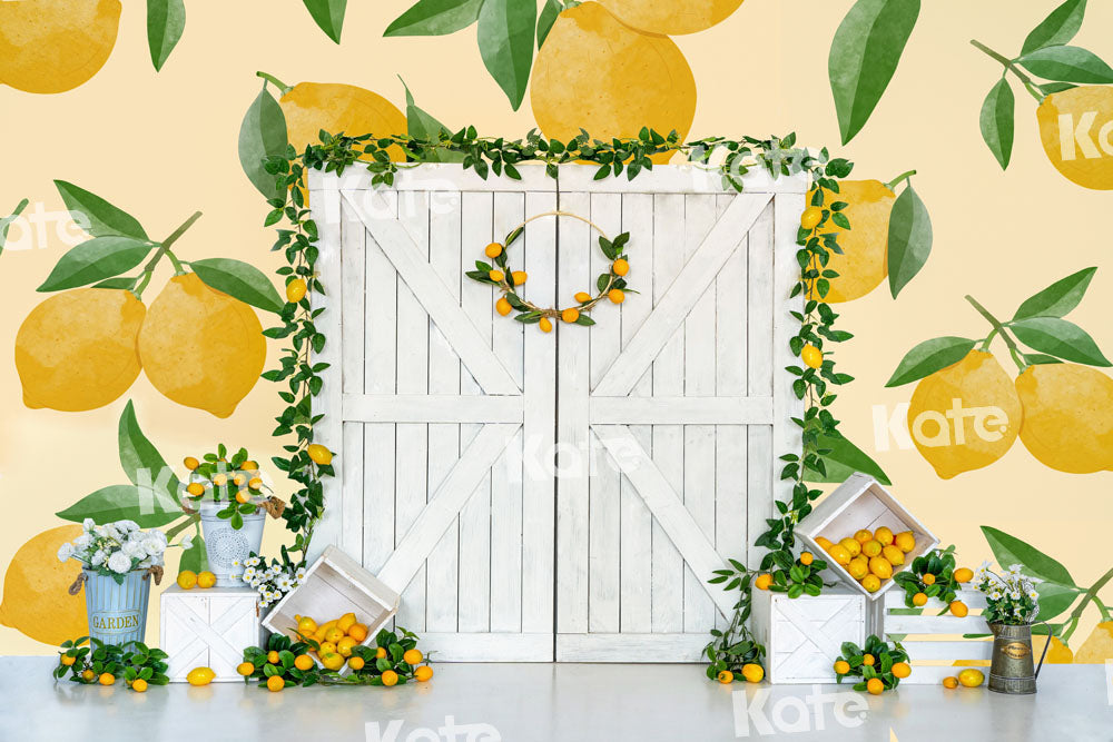 Kate Sommer Zitrone Hintergrund Weißes Scheunentor von Uta Mueller Photography - Kate Backdrop.de