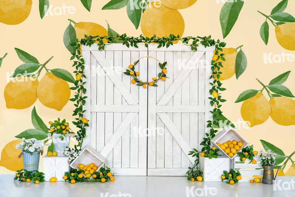 Kate Sommer Zitrone Hintergrund Weißes Scheunentor von Uta Mueller Photography - Kate Backdrop.de