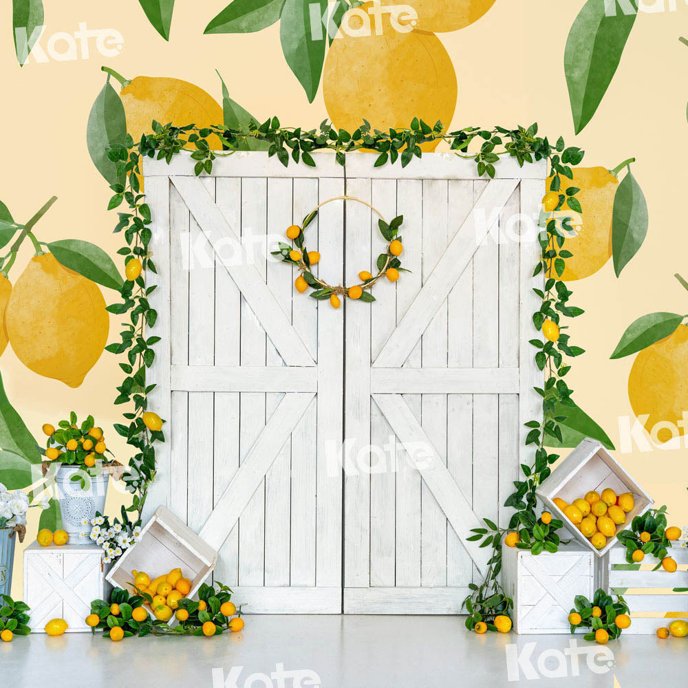 Kate Sommer Zitrone Hintergrund Weißes Scheunentor von Uta Mueller Photography - Kate Backdrop.de