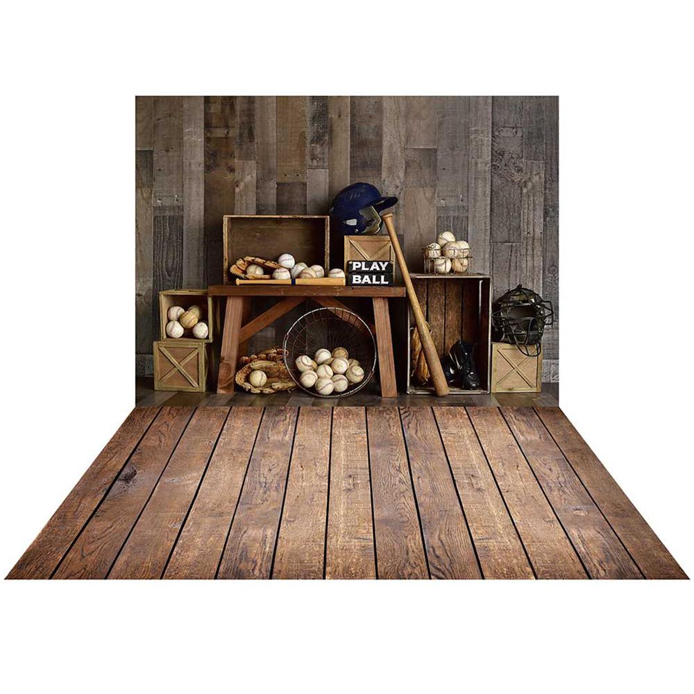 Kate Vintage Baseball Sport Hintergrund+ Dunkelbraun Holz Bodenmatte - Kate Backdrop.de