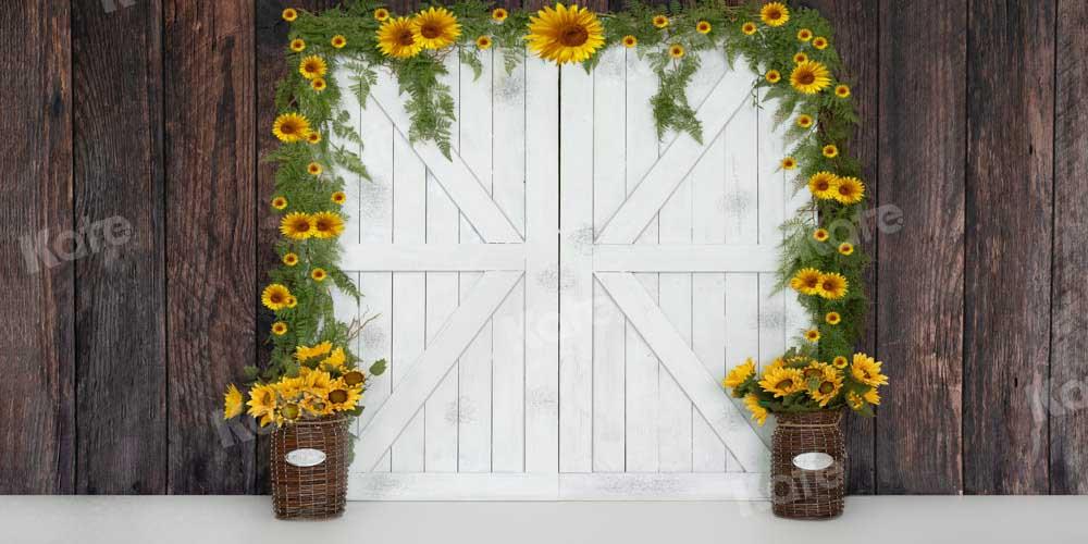 Kate Herbst Sonnenblumen Hintergrund weißes Scheunentor von Emetselch - Kate Backdrop.de