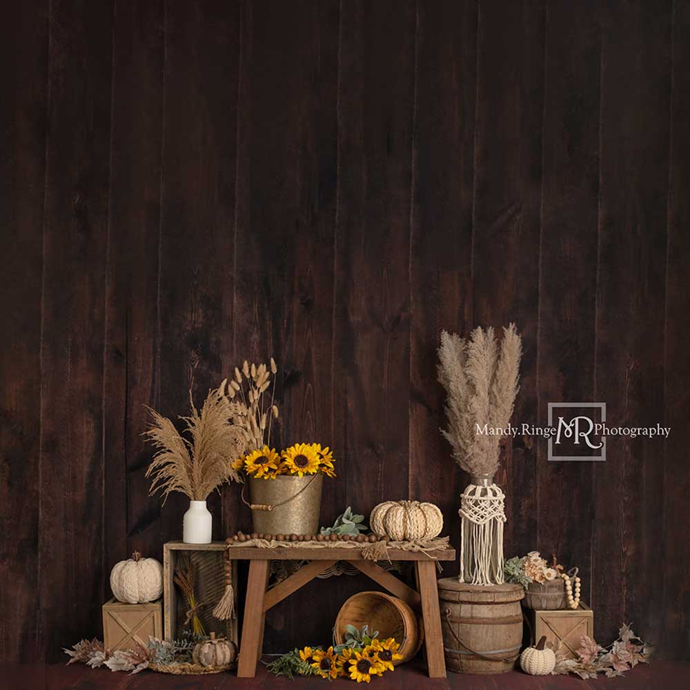 Kate Boho Herbst Sonnenblumen Hintergrund Holz von Mandy Ringe Photography - Kate Backdrop.de