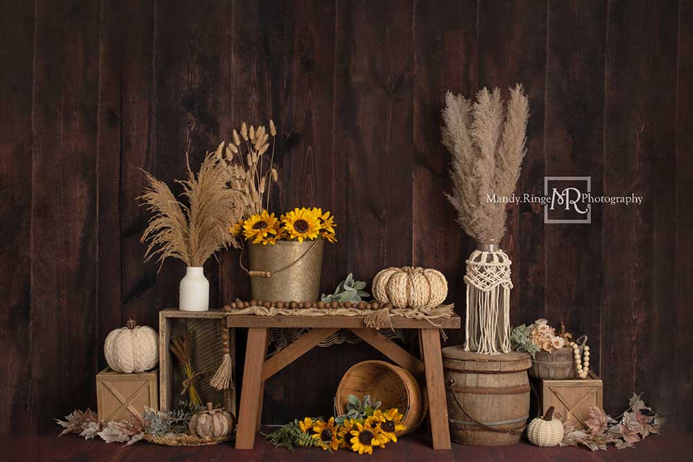 Kate Boho Herbst Sonnenblumen Hintergrund Holz von Mandy Ringe Photography - Kate Backdrop.de