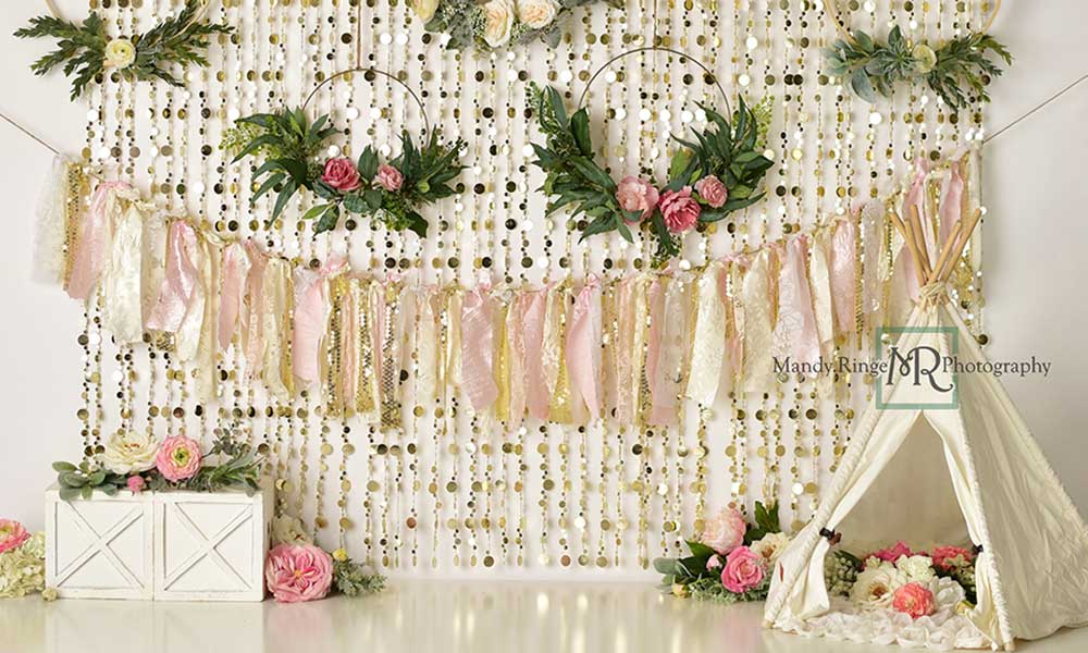 Kate Boho Frühling Hintergrund Cake Smash Kranz von Mandy Ringe Photography - Kate Backdrop.de