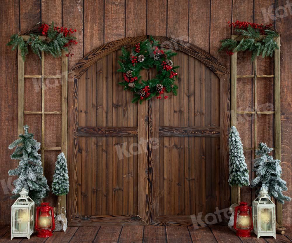 Kate Weihnachten Braun Hintergrund Scheunentor Holz von Emetselch - Kate Backdrop.de