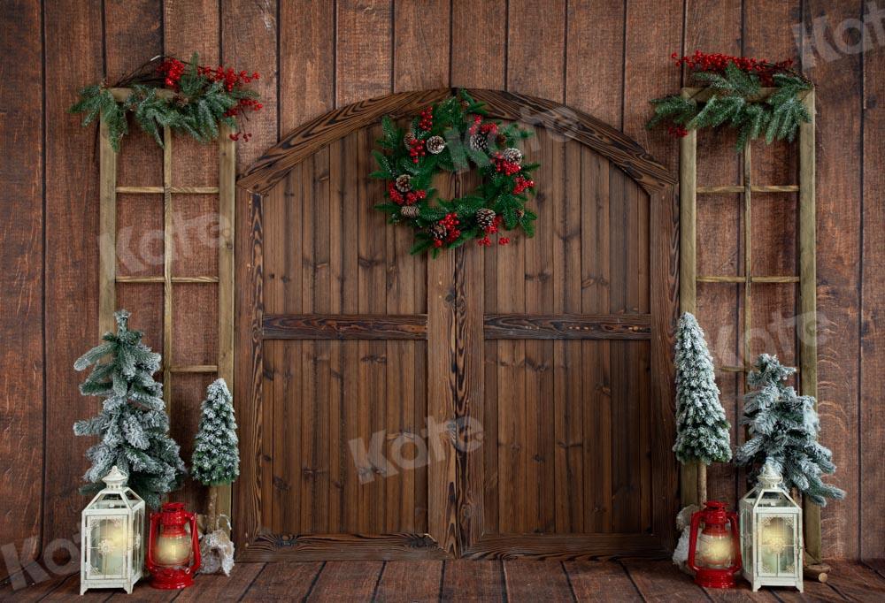 Kate Weihnachten Braun Hintergrund Scheunentor Holz von Emetselch - Kate Backdrop.de