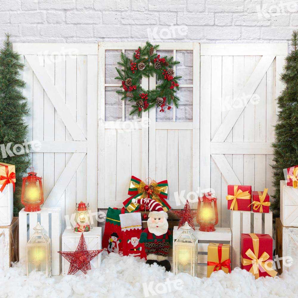 Kate Weihnachten Hintergrund Weiß Scheunentor Geschenk Schnee von Emetselch - Kate Backdrop.de