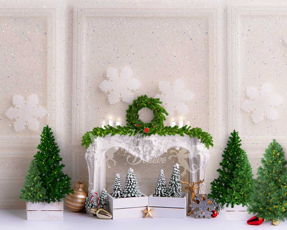 Kate Weihnachten Kamin Hintergrund Glitzer Schnee Wand von Mini MakeBelieve - Kate Backdrop.de