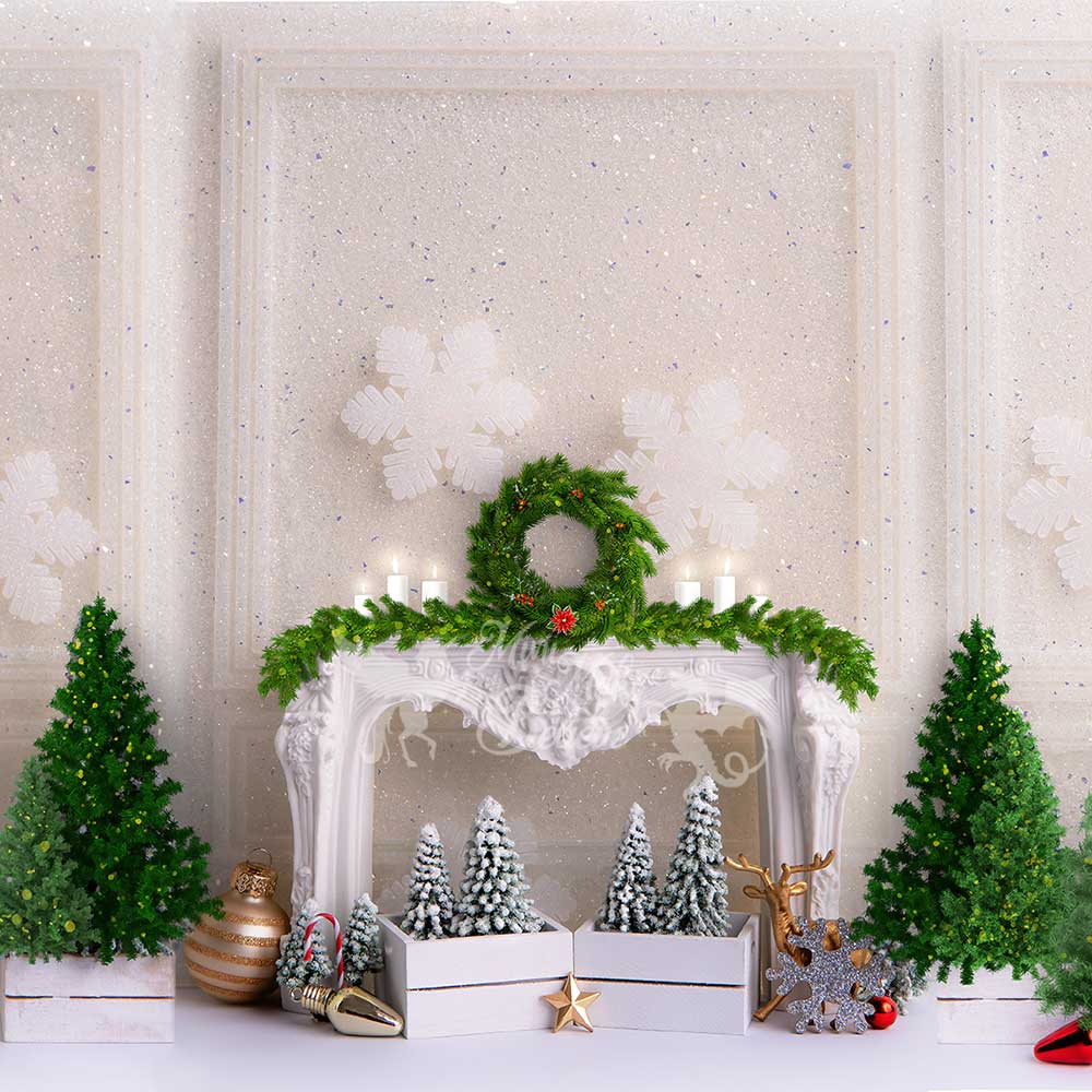 Kate Weihnachten Kamin Hintergrund Glitzer Schnee Wand von Mini MakeBelieve - Kate Backdrop.de
