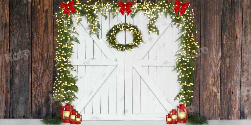 Kate Weihnachten Laterne Hintergrund Scheunentor Bowknot Holz von Emetselch - Kate Backdrop.de