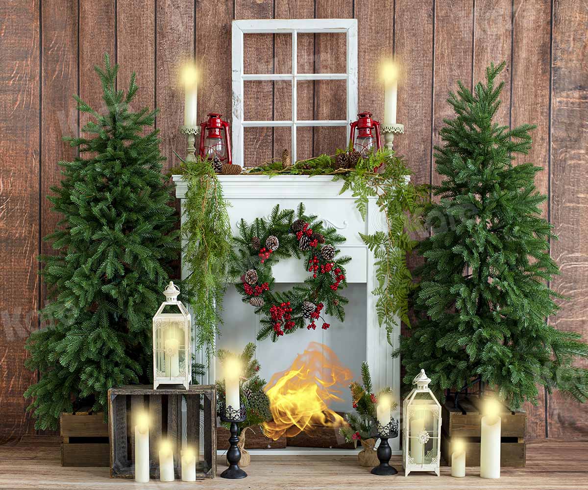 Kate Weihnachten Kerze Kamin Holzhaus Hintergrund von Emetselch - Kate Backdrop.de