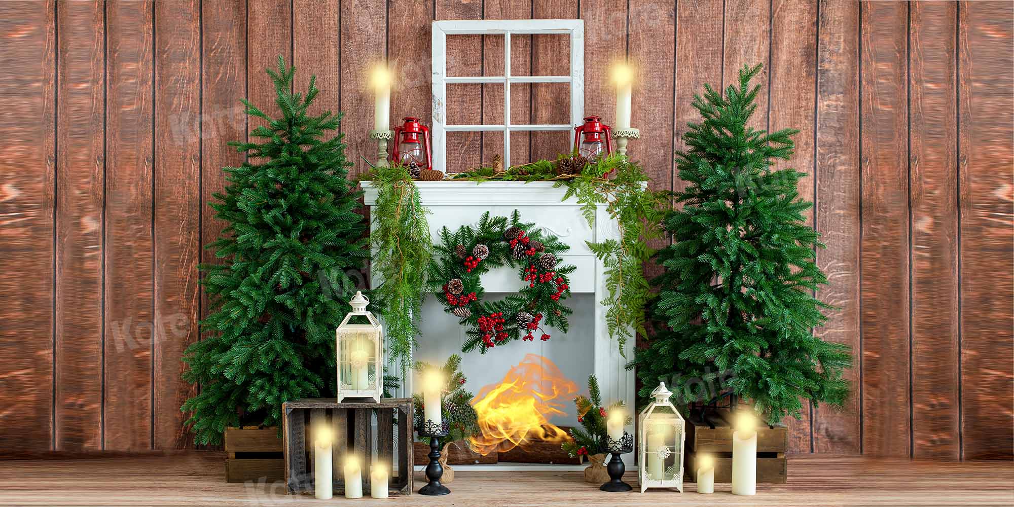 Kate Weihnachten Kerze Kamin Holzhaus Hintergrund von Emetselch - Kate Backdrop.de