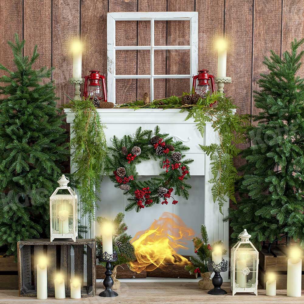 Kate Weihnachten Kerze Kamin Holzhaus Hintergrund von Emetselch - Kate Backdrop.de
