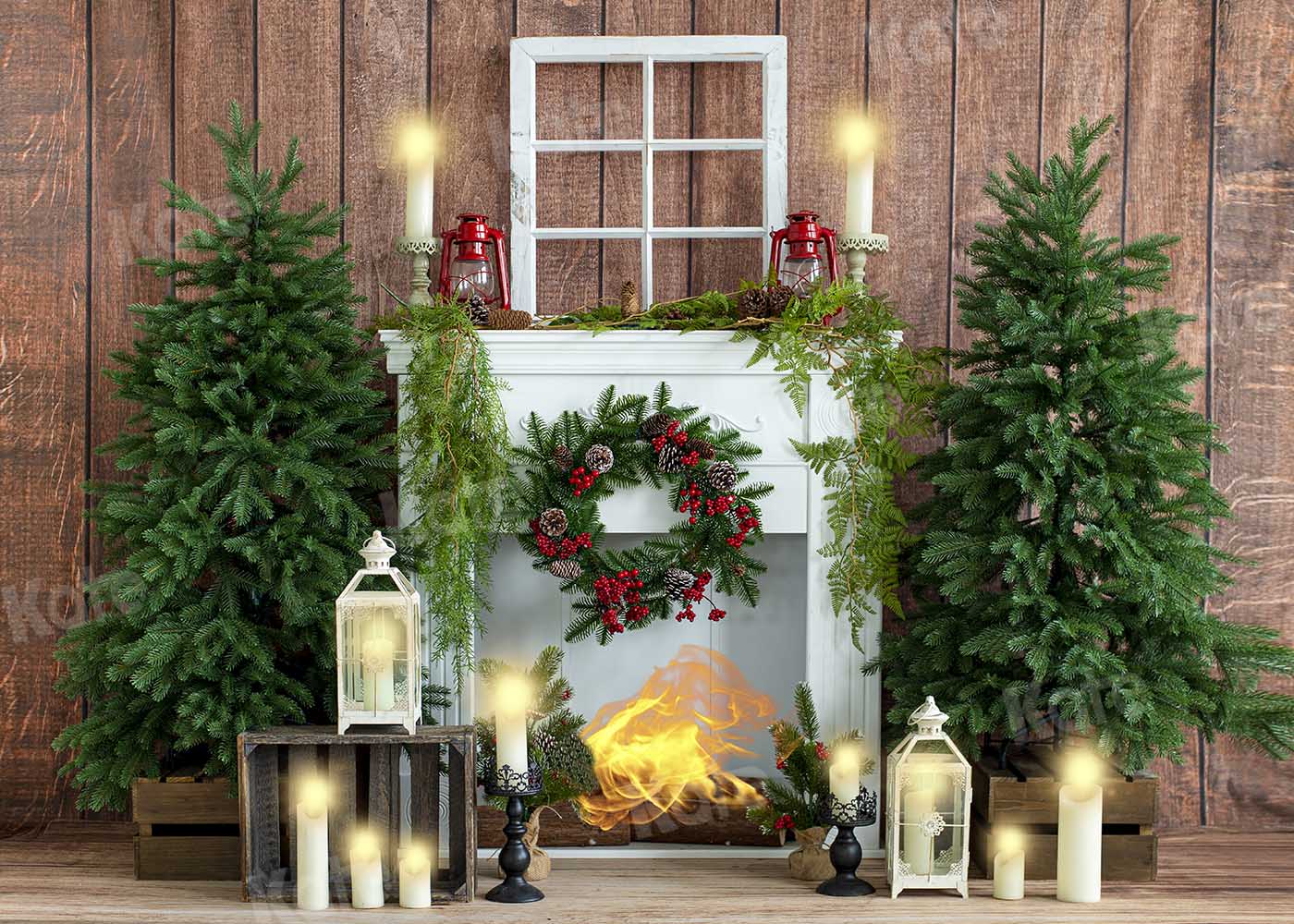 Kate Weihnachten Kerze Kamin Holzhaus Hintergrund von Emetselch - Kate Backdrop.de
