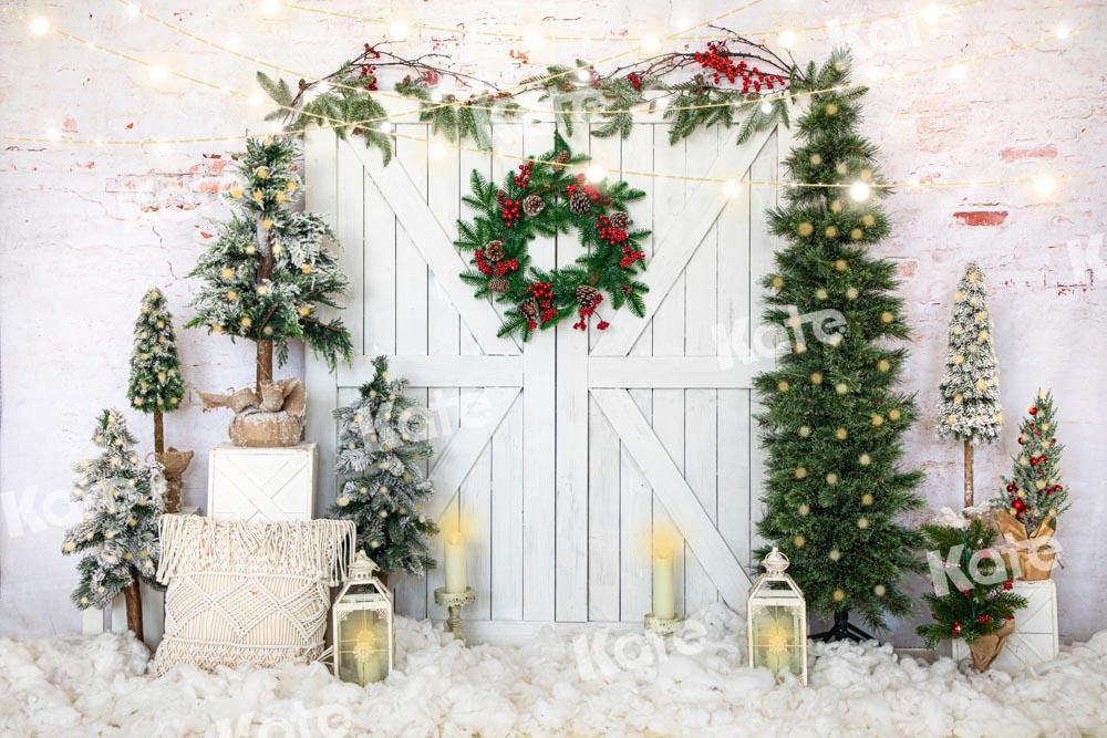 Kate Weihnachten Hintergrund weißer Scheunentor Schnee von Emetselch - Kate Backdrop.de
