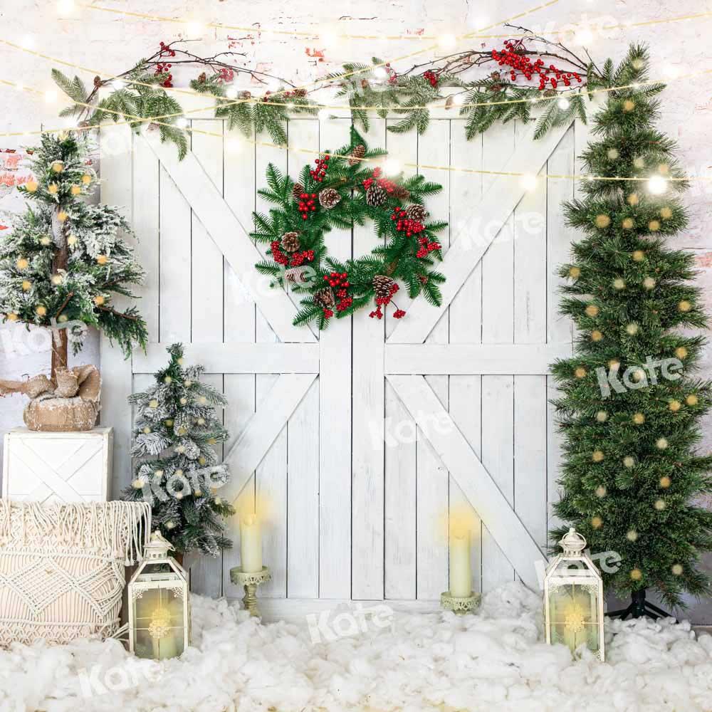 Kate Weihnachten Hintergrund weißer Scheunentor Schnee von Emetselch - Kate Backdrop.de