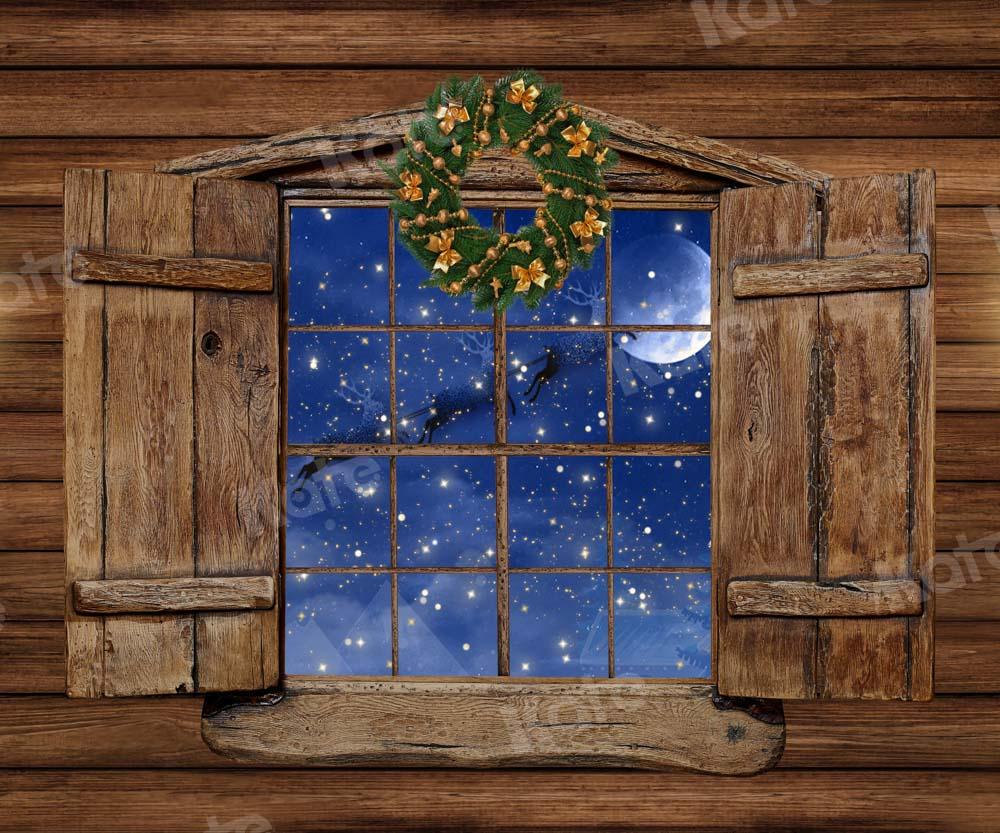 Kate Weihnachten Fenster Hintergrund Holz Haus Nacht von Chain Photography - Kate Backdrop.de