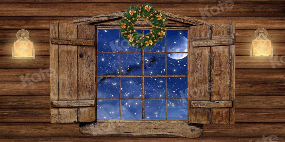 Kate Weihnachten Fenster Hintergrund Holz Haus Nacht von Chain Photography - Kate Backdrop.de
