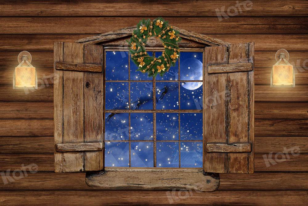 Kate Weihnachten Fenster Hintergrund Holz Haus Nacht von Chain Photography - Kate Backdrop.de