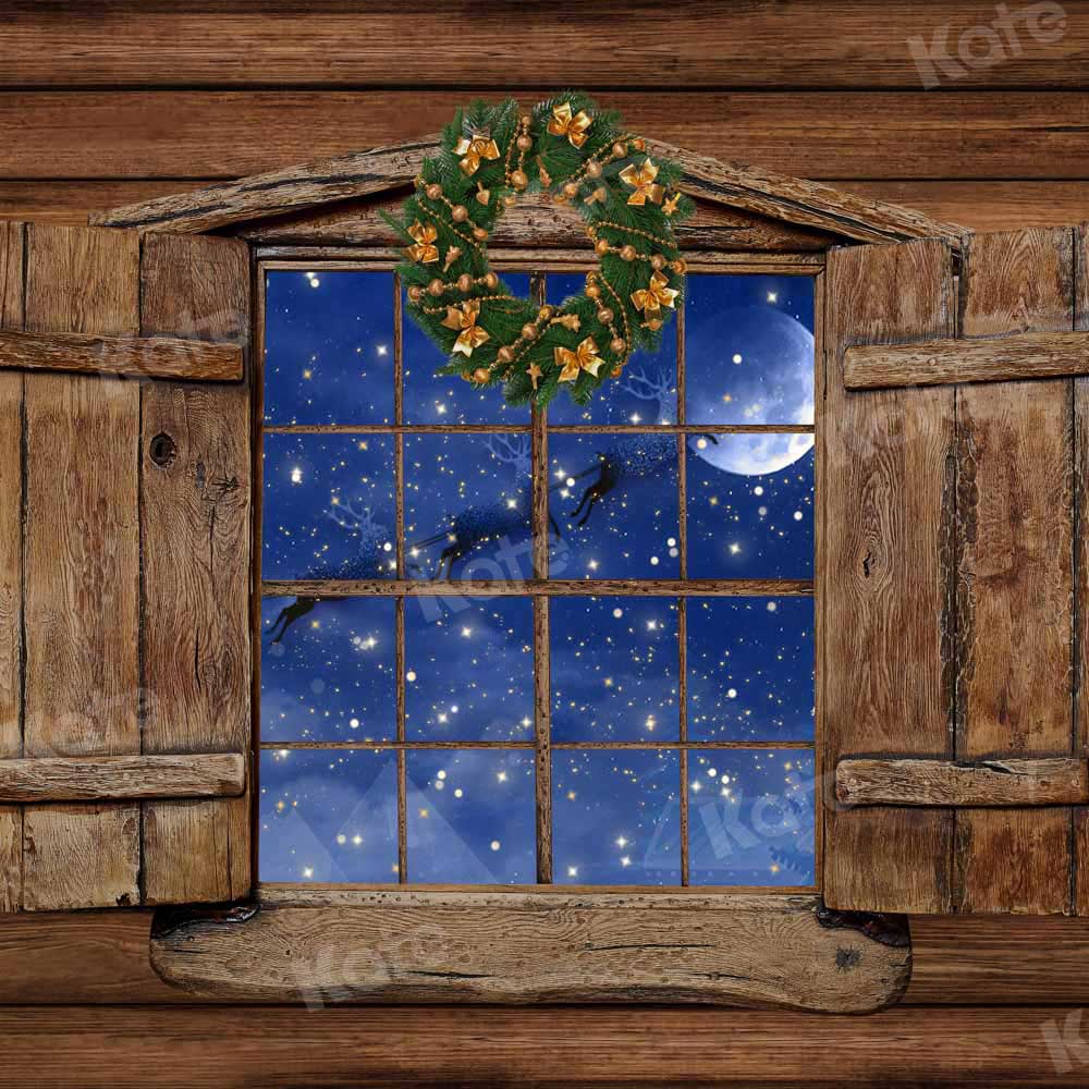Kate Weihnachten Fenster Hintergrund Holz Haus Nacht von Chain Photography - Kate Backdrop.de