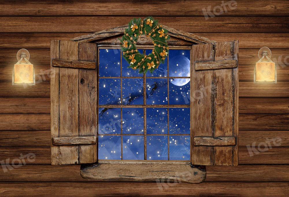 Kate Weihnachten Fenster Hintergrund Holz Haus Nacht von Chain Photography - Kate Backdrop.de