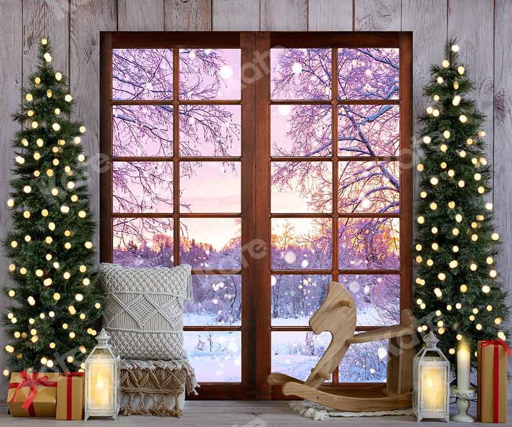 Kate Weihnachten Winter Hintergrund Schnee Fenster Holz von Emetselch - Kate Backdrop.de