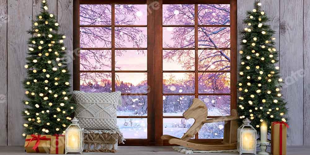 Kate Weihnachten Winter Hintergrund Schnee Fenster Holz von Emetselch - Kate Backdrop.de