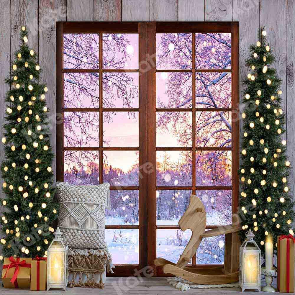 Kate Weihnachten Winter Hintergrund Schnee Fenster Holz von Emetselch - Kate Backdrop.de