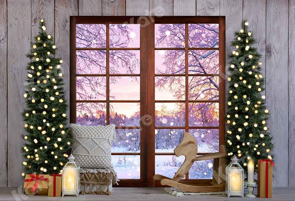 Kate Weihnachten Winter Hintergrund Schnee Fenster Holz von Emetselch - Kate Backdrop.de