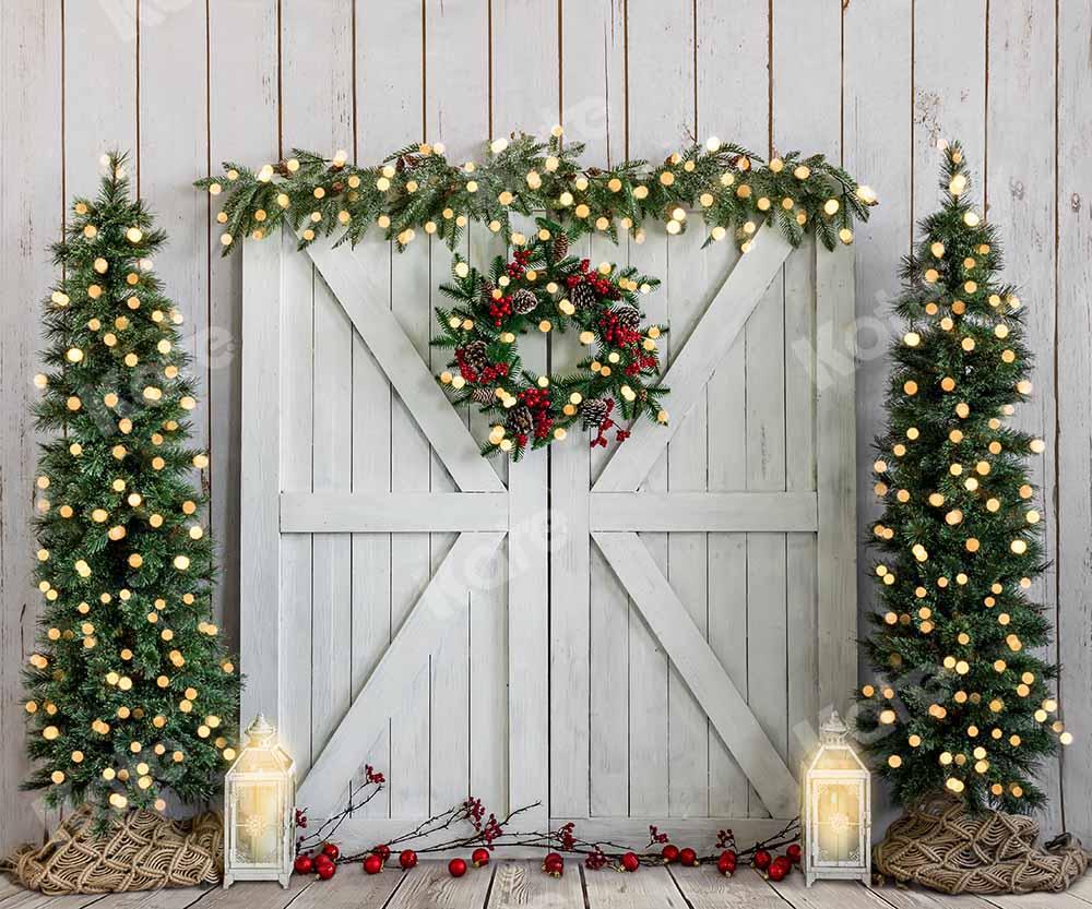 Kate Weihnachten Holz Hintergrund Winter Baum Kranz von Emetselch - Kate Backdrop.de