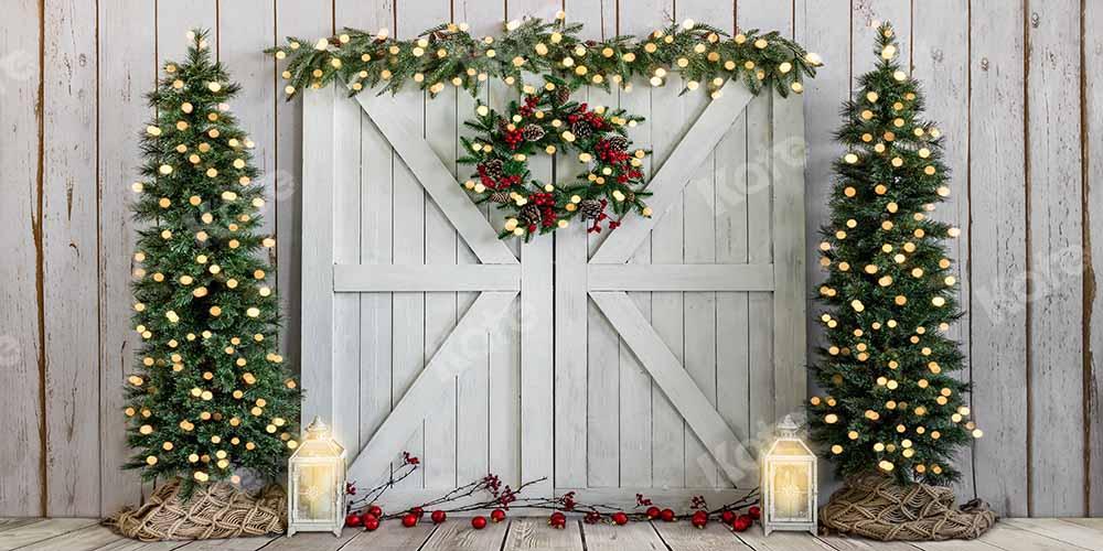 Kate Weihnachten Holz Hintergrund Winter Baum Kranz von Emetselch - Kate Backdrop.de