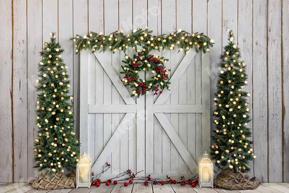 Kate Weihnachten Holz Hintergrund Winter Baum Kranz von Emetselch - Kate Backdrop.de