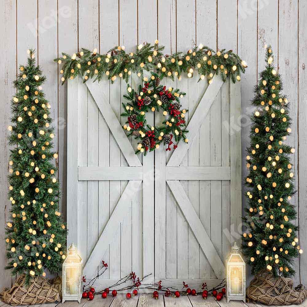 Kate Weihnachten Holz Hintergrund Winter Baum Kranz von Emetselch - Kate Backdrop.de