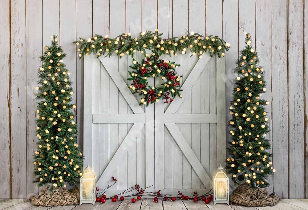 Kate Weihnachten Holz Hintergrund Winter Baum Kranz von Emetselch - Kate Backdrop.de