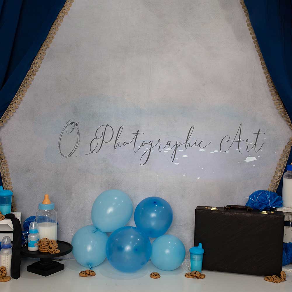 Kate Hintergrund Geburtstag Ballon Babyflasche von Jenna Onyia - Kate Backdrop.de