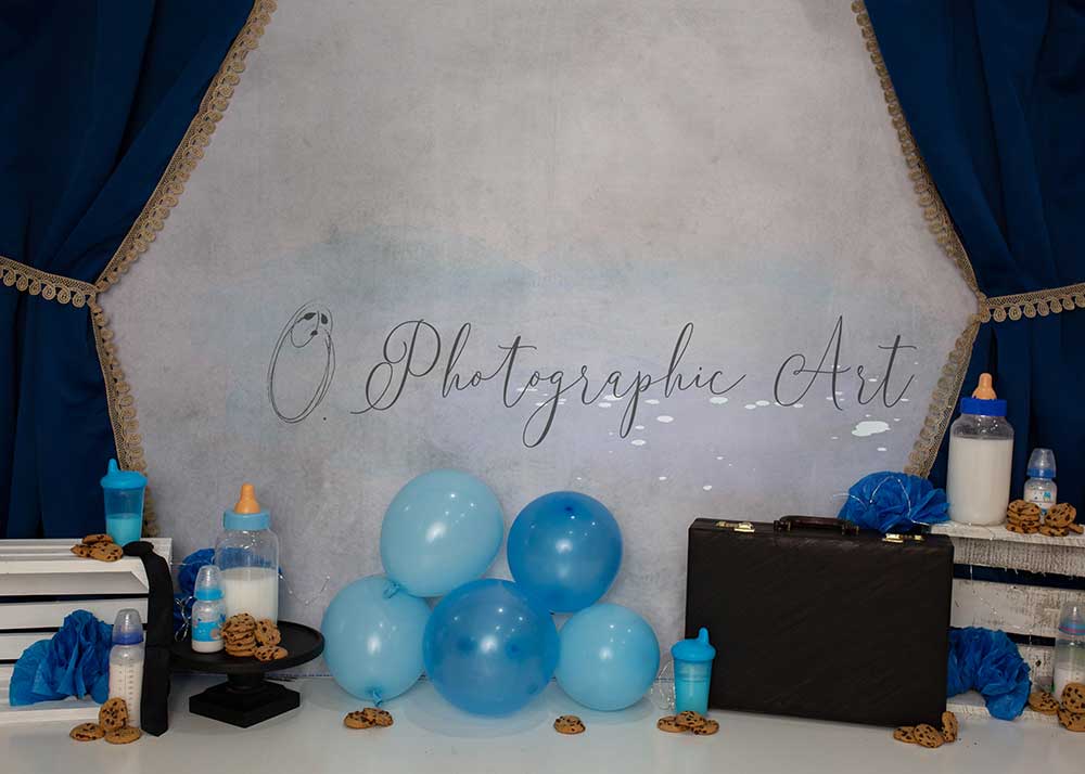 Kate Hintergrund Geburtstag Ballon Babyflasche von Jenna Onyia - Kate Backdrop.de