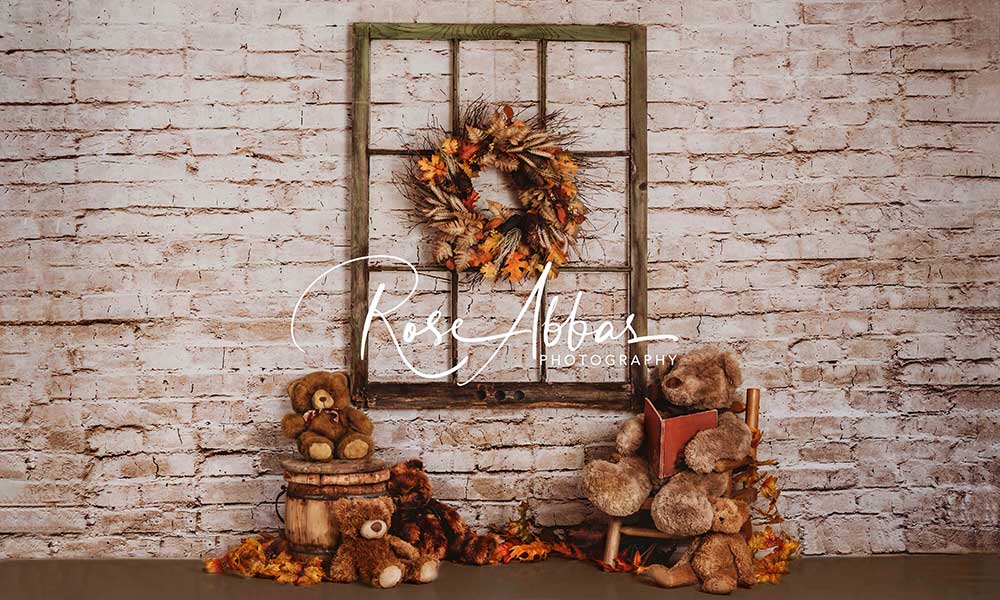 Kate Herbst Fenster mit Bären Hintergrund von Rose Abbas - Kate Backdrop.de