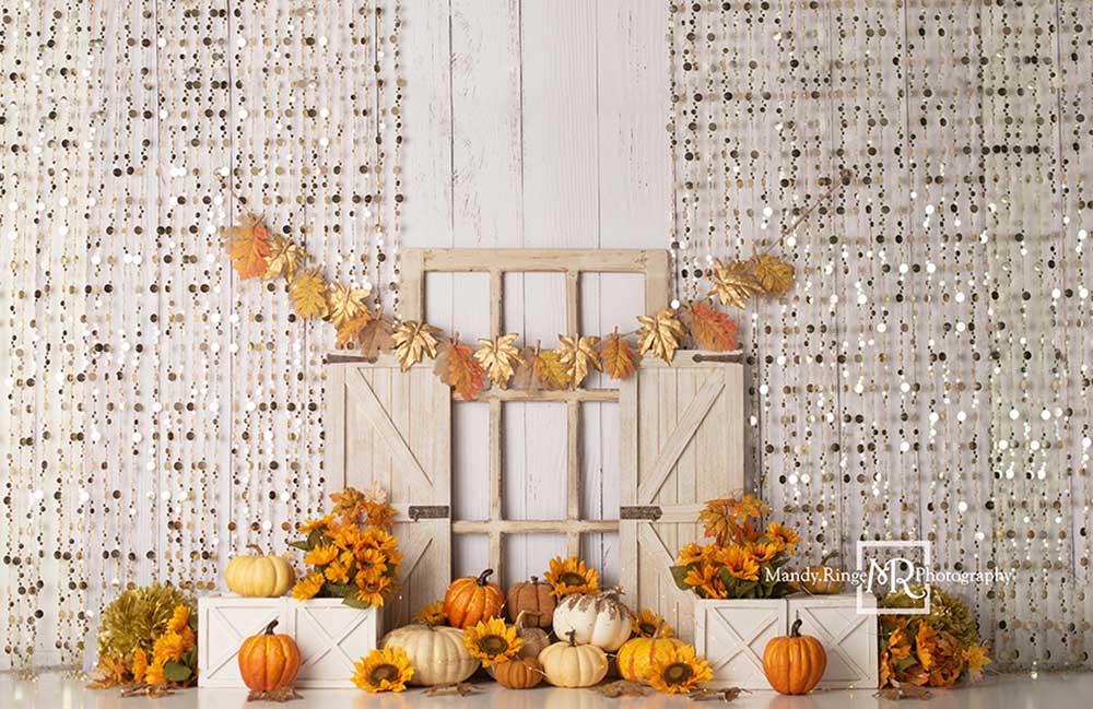 Kate Pailletten Geburtstag Blätter Kürbis Hintergrund von Mandy Ringe Photography - Kate Backdrop.de