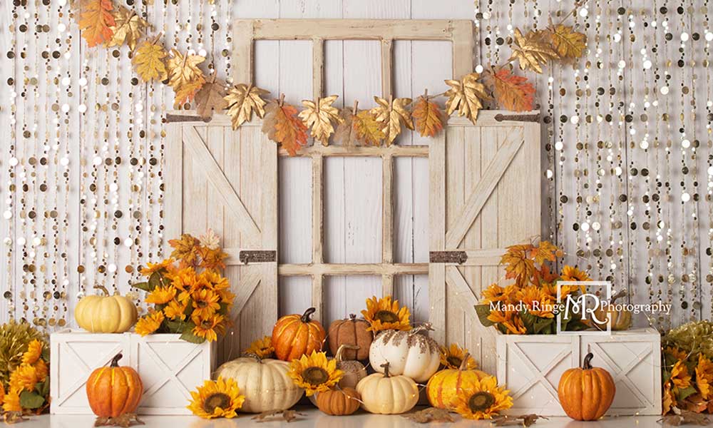 Kate Pailletten Geburtstag Blätter Kürbis Hintergrund von Mandy Ringe Photography - Kate Backdrop.de