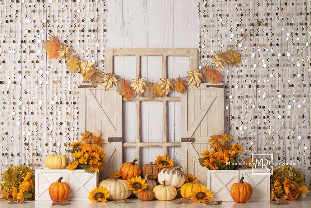 Kate Pailletten Geburtstag Blätter Kürbis Hintergrund von Mandy Ringe Photography - Kate Backdrop.de